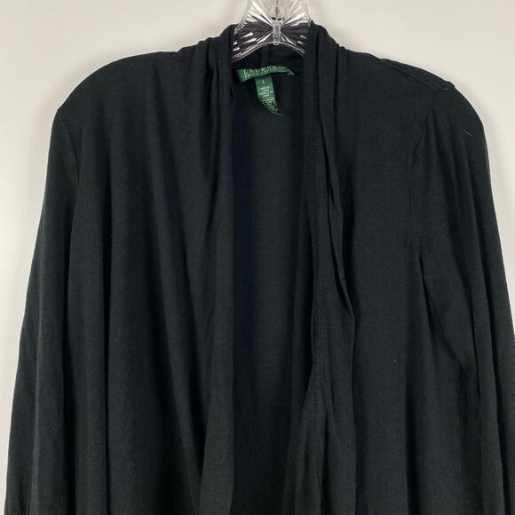Lauren Ralph Lauren Black Waterfall Lightweight Cardigan Sweater Womens Sz Large - Picture 4 of 10